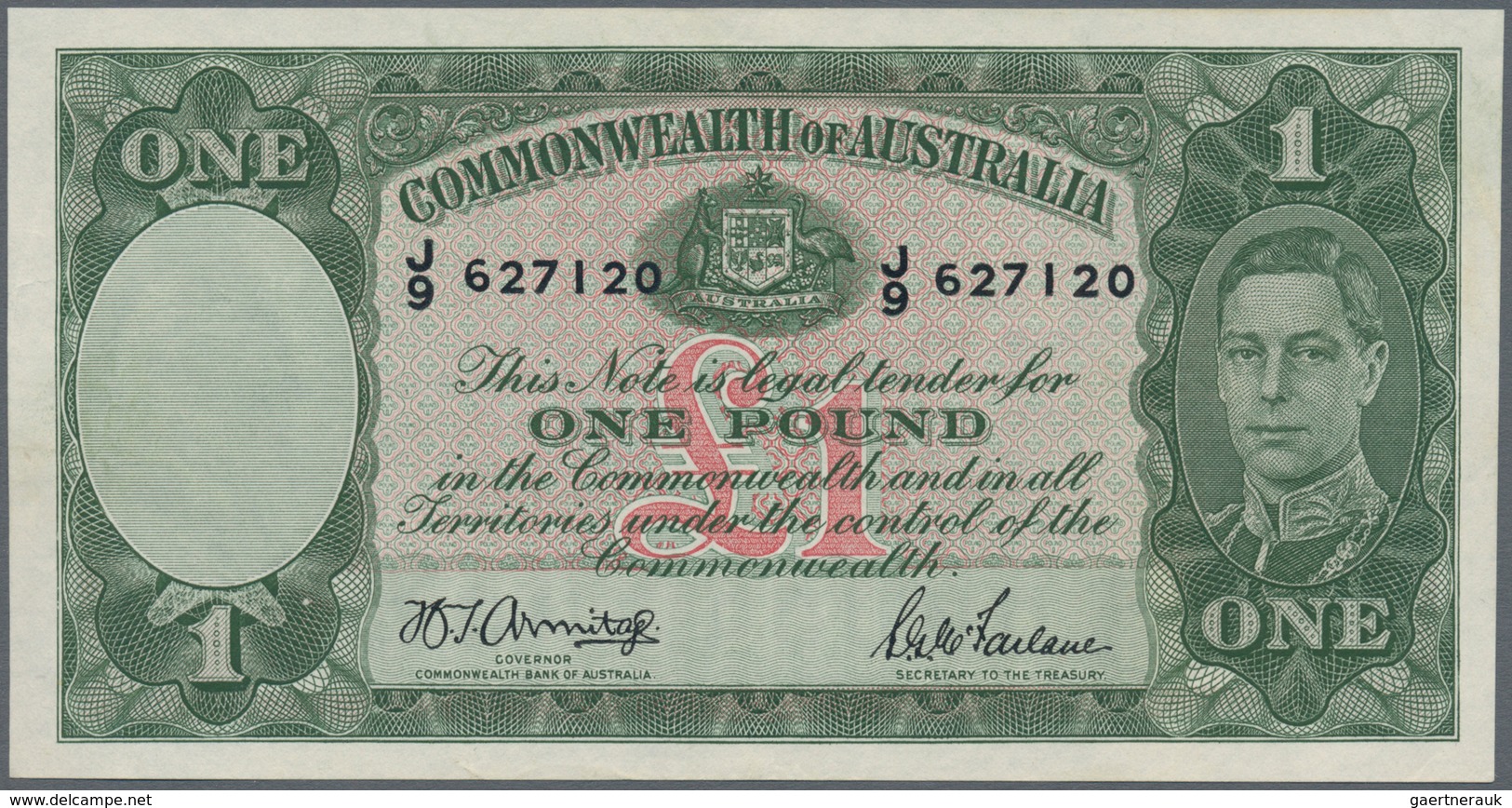 01029 Australia / Australien: 1 Pound ND(1938-52) P. 26b, 3 Very Light And Hard To See Bends In Paper, No - Autres & Non Classés