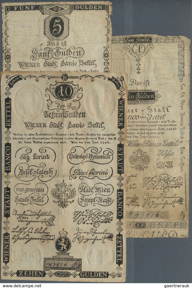 01042 Austria / Österreich: Set Of 3 Notes Containing 1 Gulden 1800 P. A29 (F-), 5 Gulden 1806 (F-) And 10 - Oostenrijk