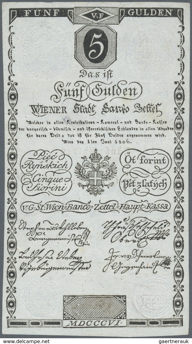 01043 Austria / Österreich: 5 Gulden 1806 P. A38, Light Horizontal Folds, Pressed Dry, No Holes, Clean Pap - Oostenrijk