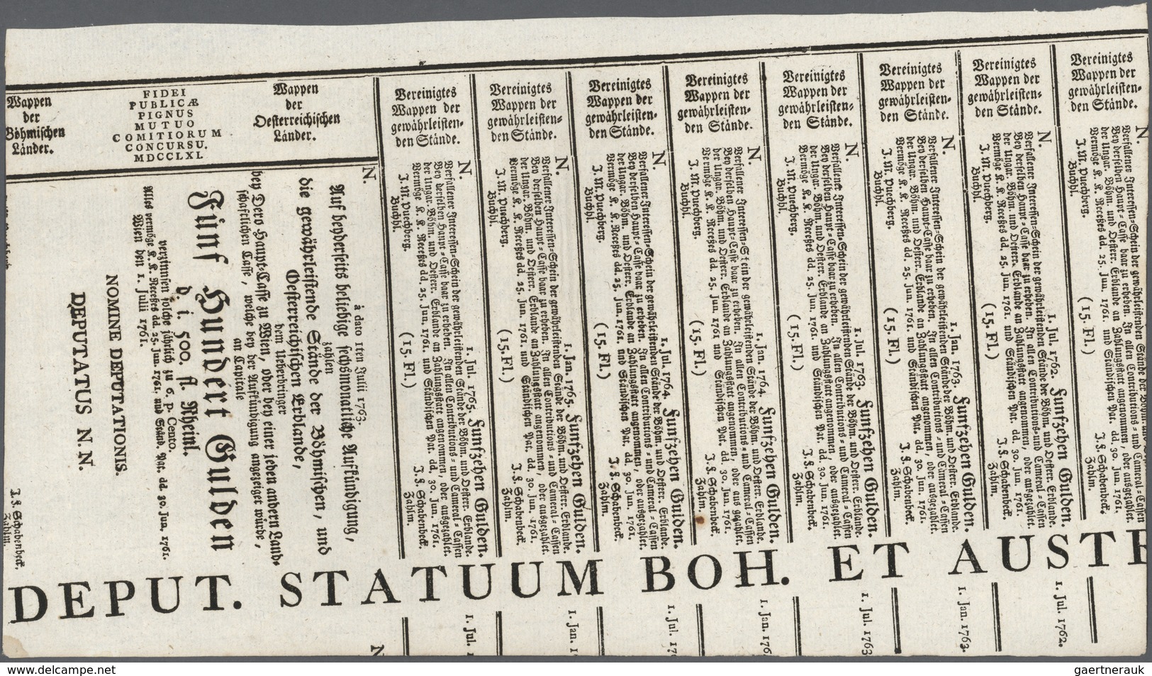 01057 Austria / Österreich: 500 Gulden 1761 Obligation Vienna, PR W3b), Complete Sheet In Condition: XF. - Autriche