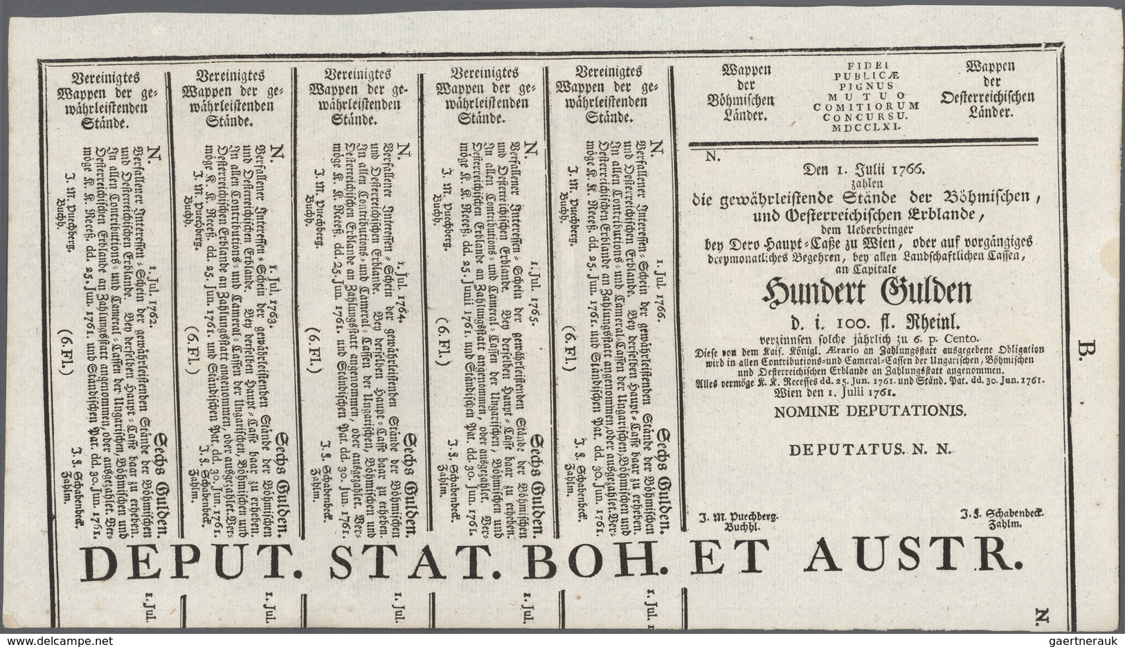 01060 Austria / Österreich: 100 Gulden 1761 Obligation Vienna, PR W4b), Complete Sheet In Condition: UNC. - Oostenrijk