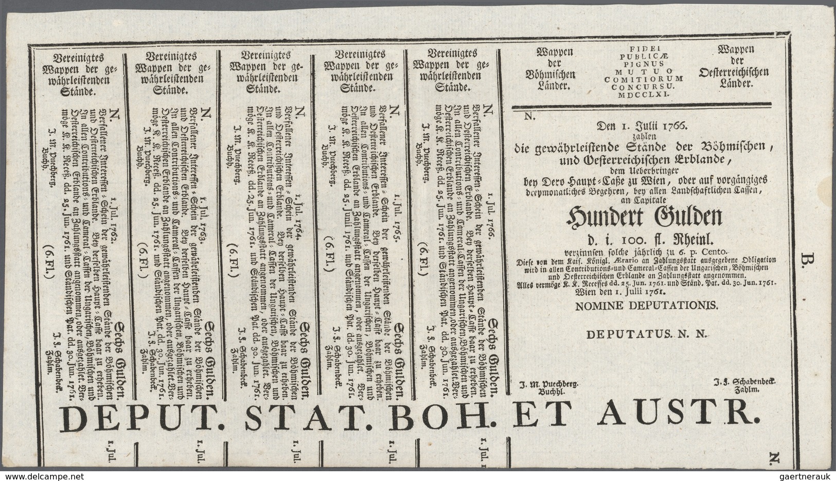 01060 Austria / Österreich: 100 Gulden 1761 Obligation Vienna, PR W4b), Complete Sheet In Condition: UNC. - Austria