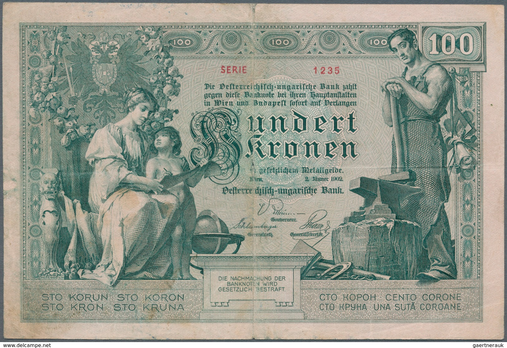 01069 Austria / Österreich: 100 Kronen 1902 P. 7, Famous And Searched Banknote, Center And Horizontal Fold - Austria