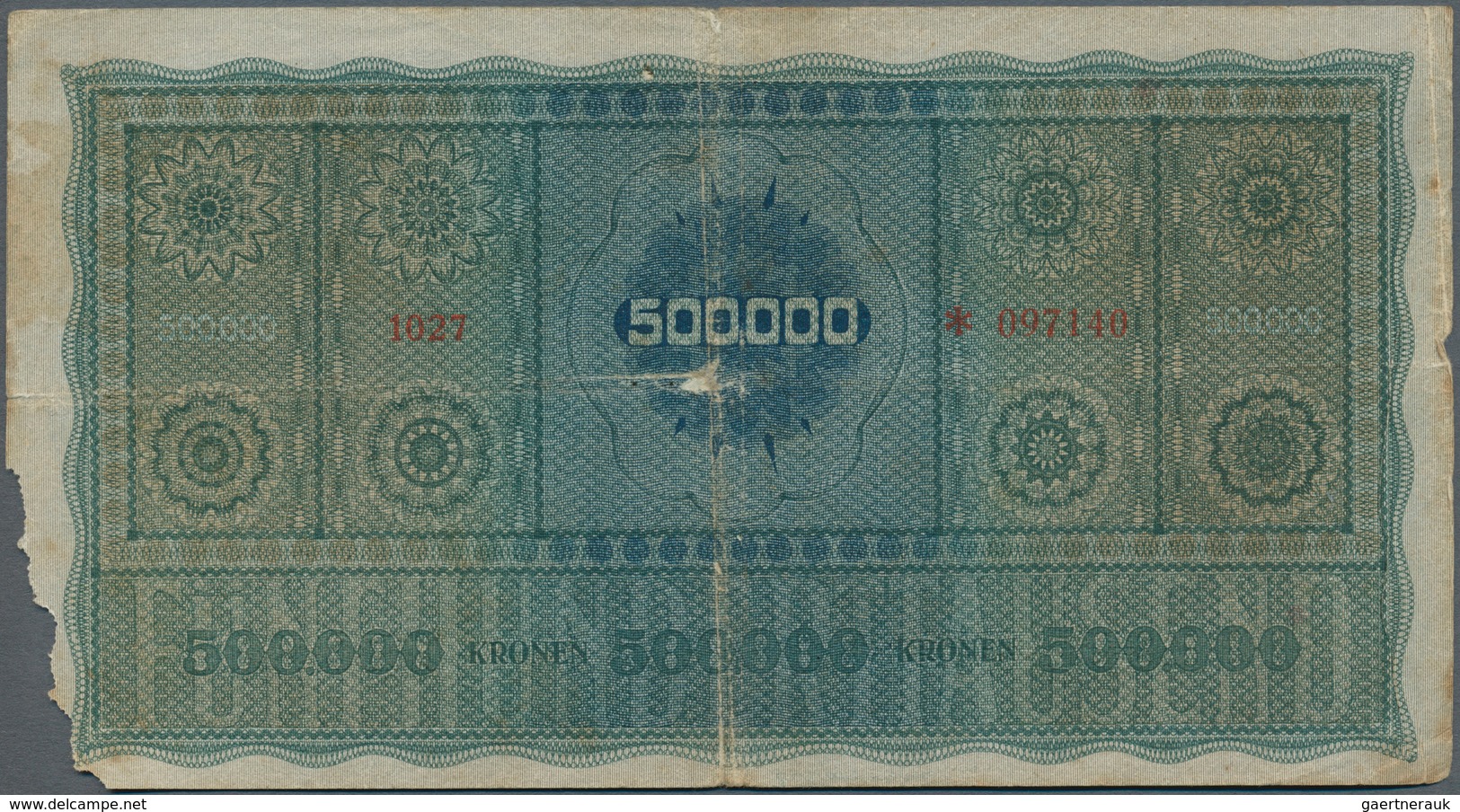 01073 Austria / Österreich: 500.000 Kronen 1922 P. 84a, Large Size Note, Unfortunately With A Larger Missi - Austria