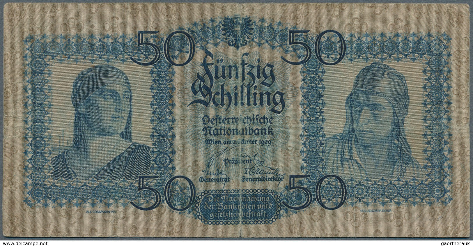 01076 Austria / Österreich: 50 Schilling 1929 P. 96, Stronger Used, Strong Center Fold, Softness In Paper, - Austria