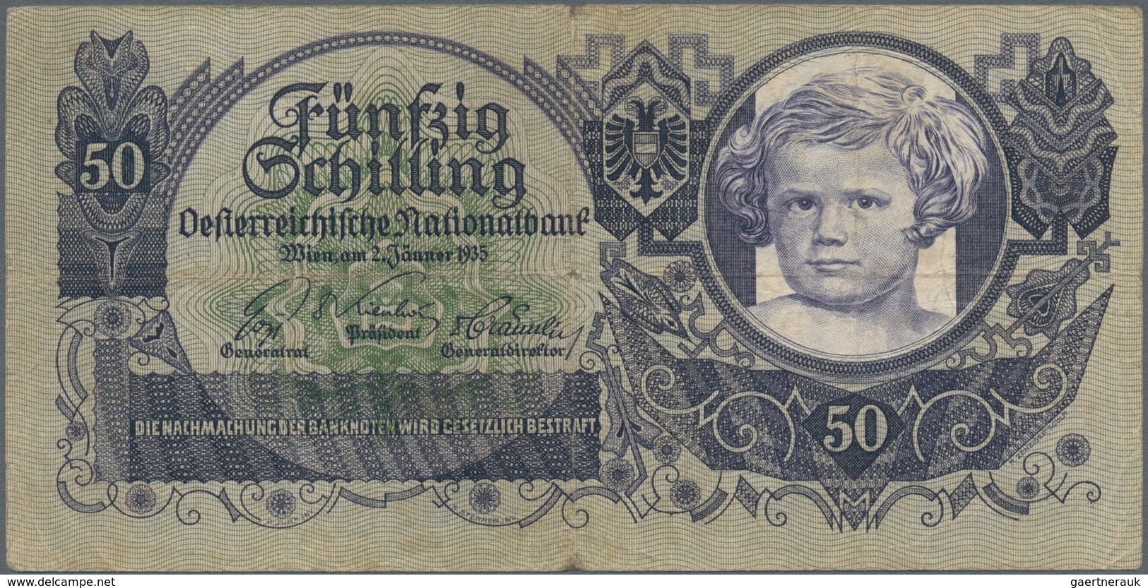 01078 Austria / Österreich: 50 Schilling 1935 P. 100, Rarer Early Date Note In Used Condition With Folds A - Austria