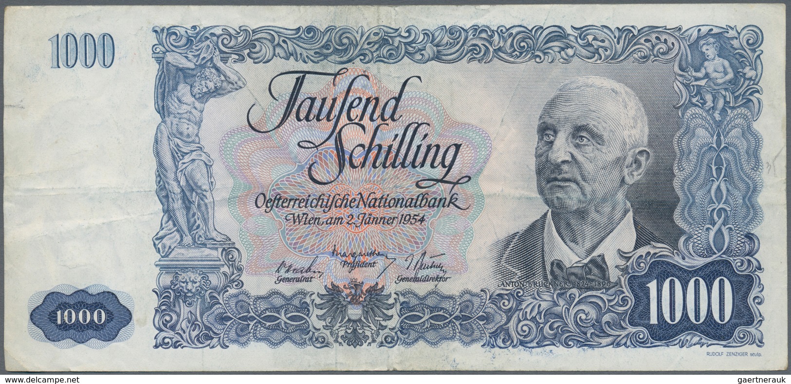 01082 Austria / Österreich: 1000 Schilling 1954 P. 135, Used With Some Folds And Light Handling In Paper, - Austria