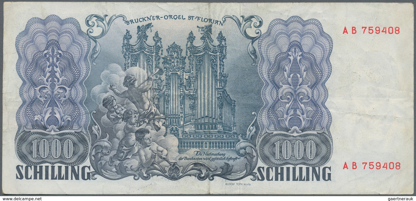 01082 Austria / Österreich: 1000 Schilling 1954 P. 135, Used With Some Folds And Light Handling In Paper, - Austria