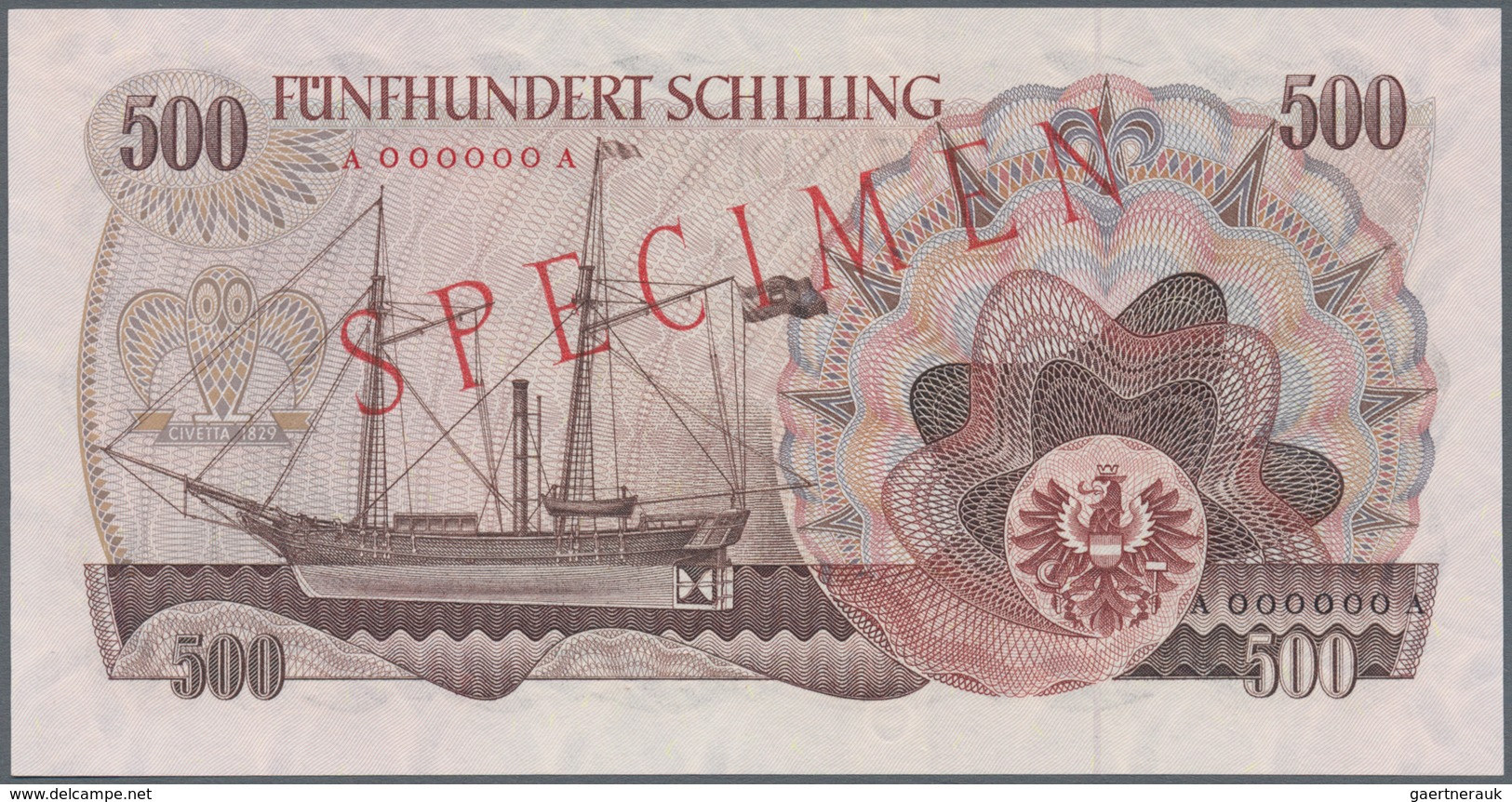 01083 Austria / Österreich: 500 Schilling 1965 MUSTER / SPECIMEN P. 139s In Condition: AUNC. - Austria