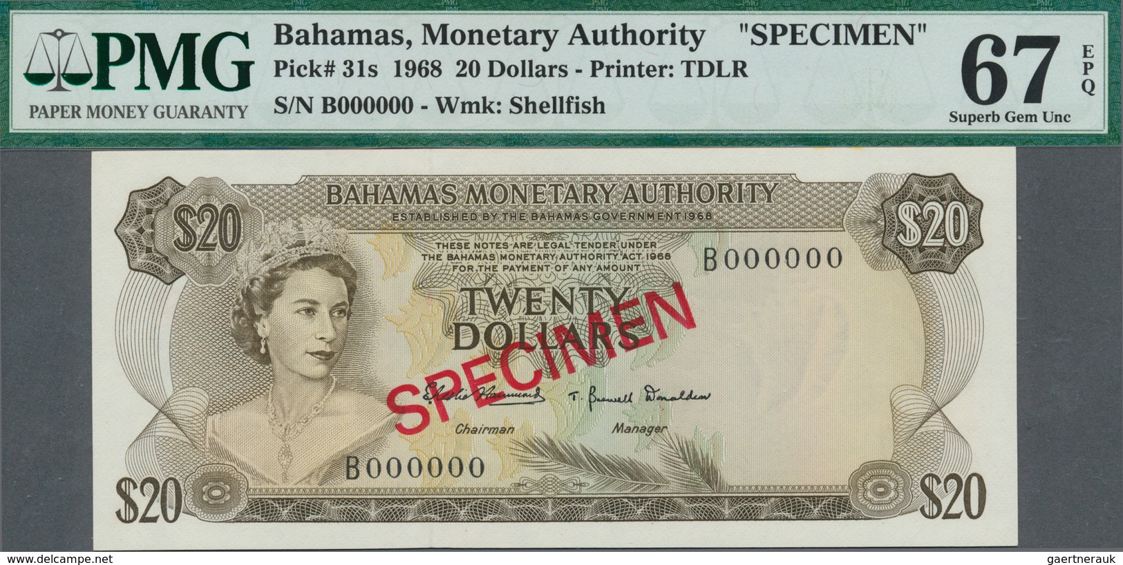 01098 Bahamas: Set Of 8 SPECIMEN Banknotes From 1/2 Dollar 1968 To 100 Dollars 1968 Specimen P. 26s-33s, A - Bahama's