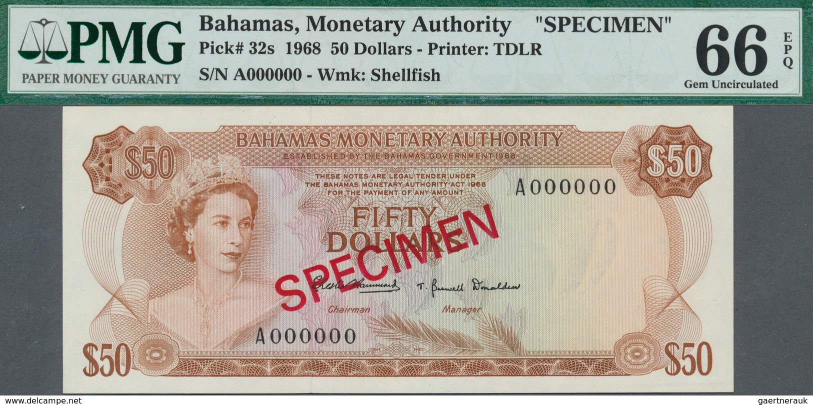 01098 Bahamas: Set Of 8 SPECIMEN Banknotes From 1/2 Dollar 1968 To 100 Dollars 1968 Specimen P. 26s-33s, A - Bahamas