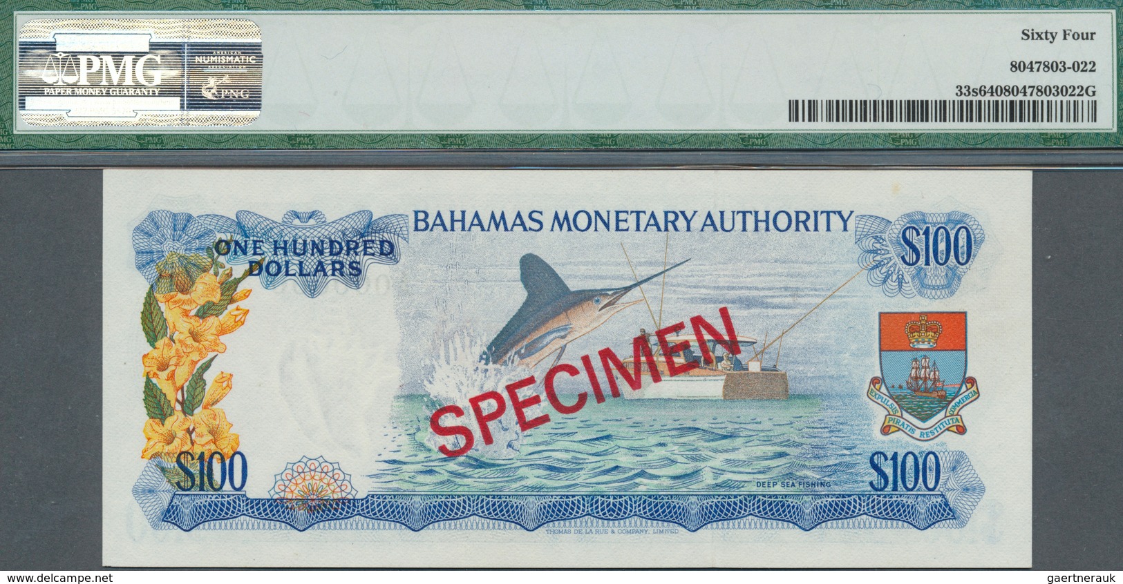 01098 Bahamas: set of 8 SPECIMEN banknotes from 1/2 Dollar 1968 to 100 Dollars 1968 Specimen P. 26s-33s, a