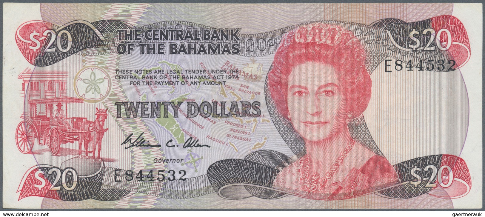 01099 Bahamas: 20 Dollars 1974 P. 47a, Pressed, Still Nice Colors, Condition: VF, Optically Appears Better - Bahamas