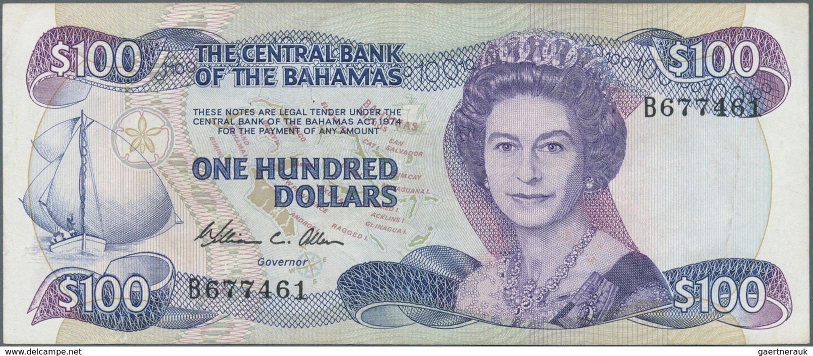 01102 Bahamas: 100 Dollars ND(1984) P. 49, Rare Note, Used With Only Light Folds, A Few Pinholes, Pressed - Bahama's