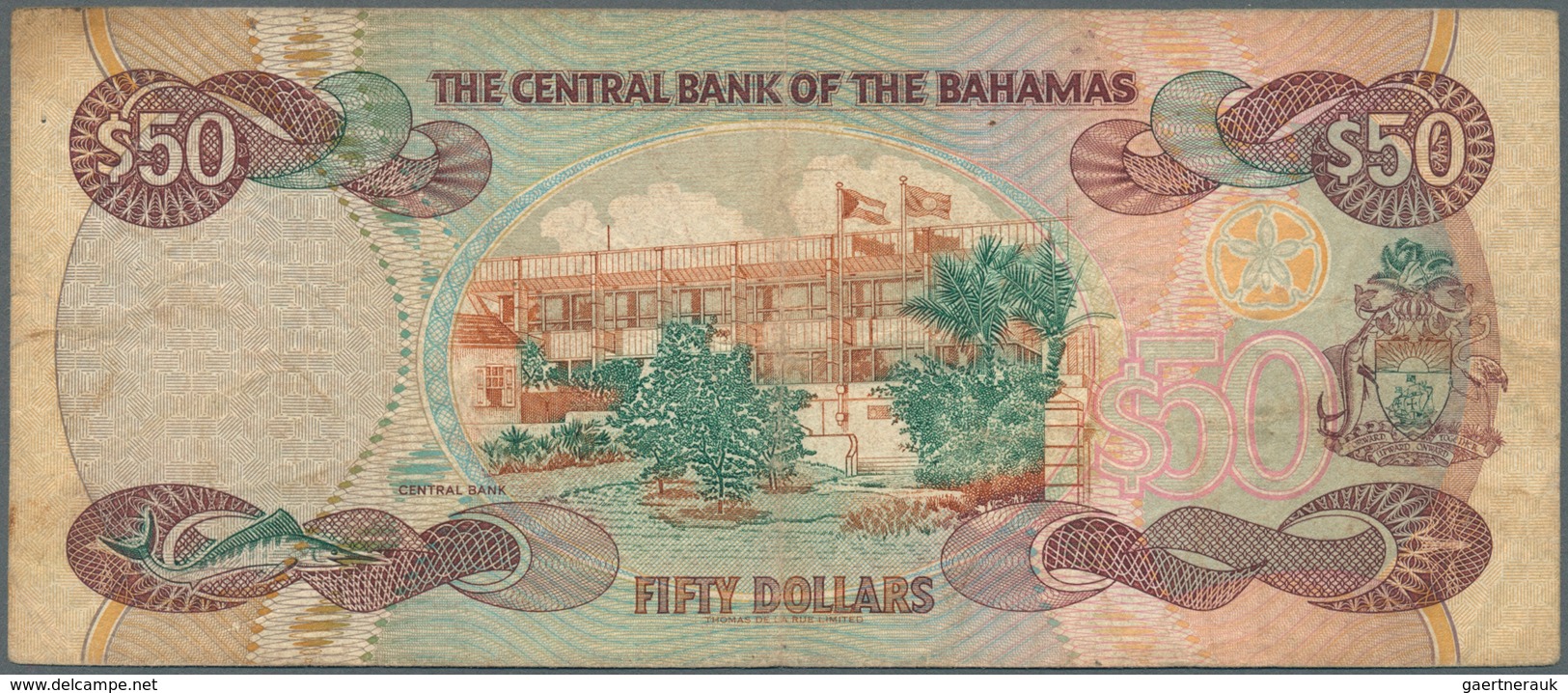 01103 Bahamas: 50 Dollars 1996 Key Note P. 61 In Used Condition With Folds And Creases As Well As Light St - Bahamas