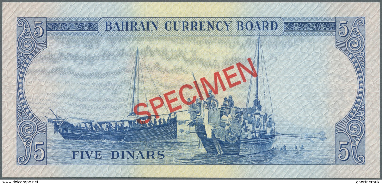 01105 Bahrain: 5 Dinars ND Collectors Series Speicmen With Maltese Cross Prefix, Note Like Pick 5 But Issu - Bahrein