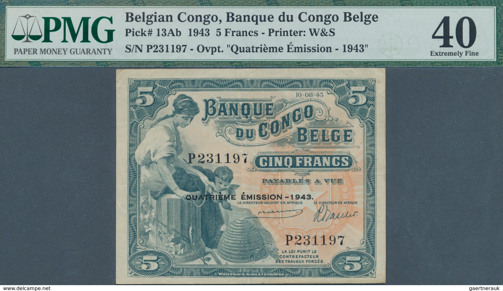 01116 Belgian Congo / Belgisch Kongo: Banque Du Congo Belge 5 Francs 1943, Vertically Folded, Some Other M - Zonder Classificatie