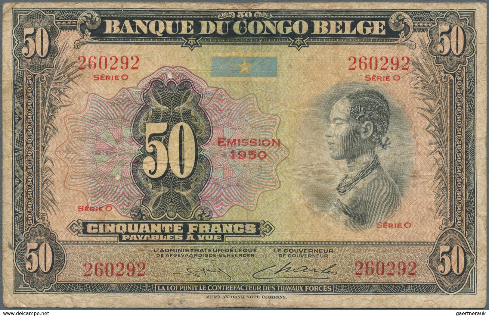 01117 Belgian Congo / Belgisch Kongo: 50 Francs 1950 P. 16, Used With Many Folds And Creases, Stained Pape - Unclassified