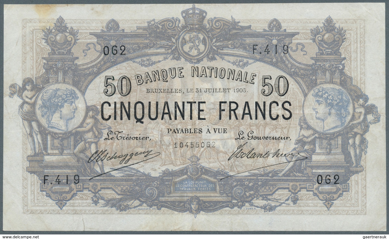 01118 Belgium / Belgien: 50 Francs 1905 P. 63f, Highly Rare Note, Center Folded And Various Other Lighter - [ 1] …-1830 : Prima Dell'Indipendenza