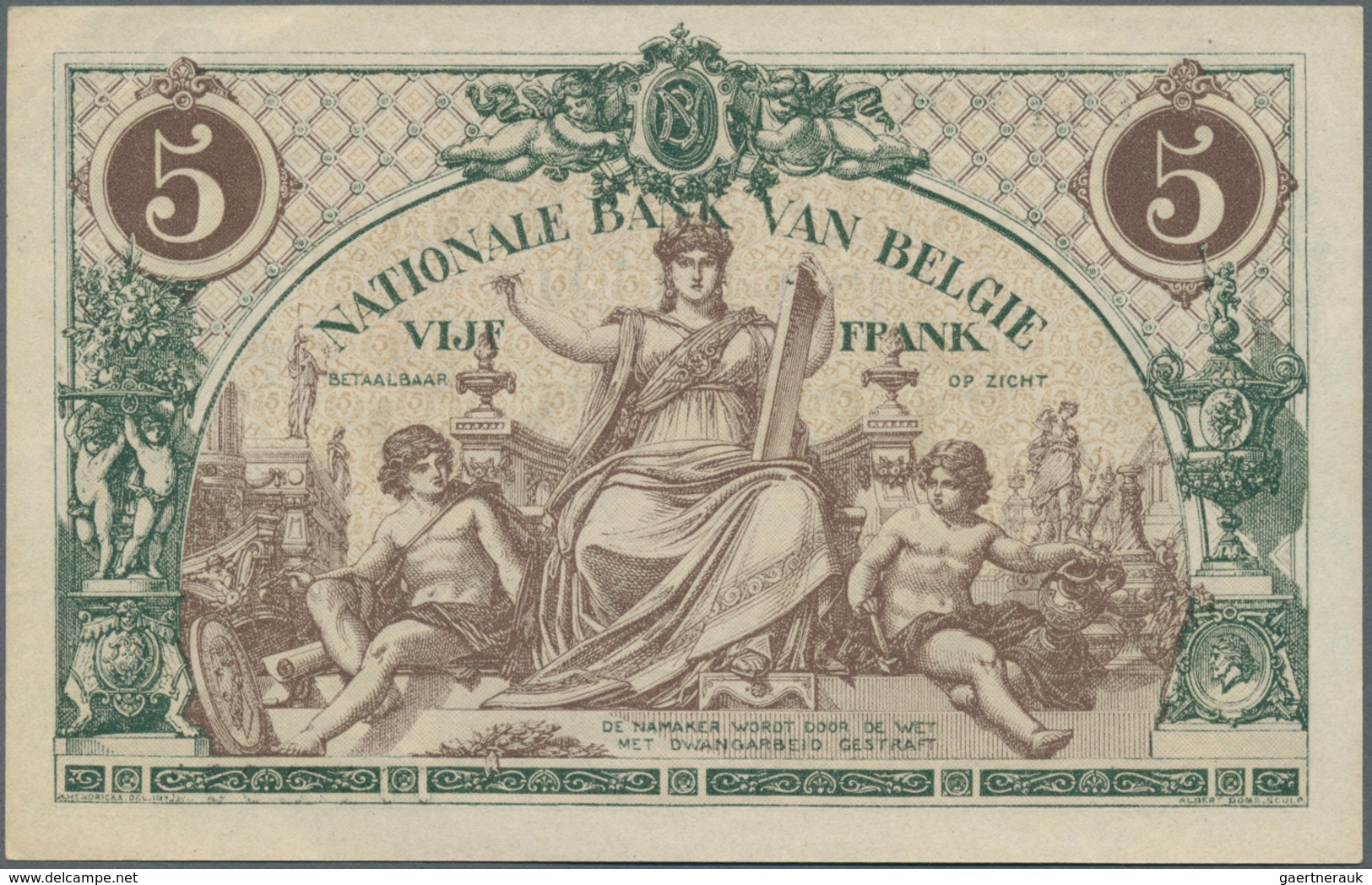 01121 Belgium / Belgien: 5 Francs 1914 P. 75, Unfolded But Light Handling In Paper, Condition: AUNC. - [ 1] …-1830 : Before Independence