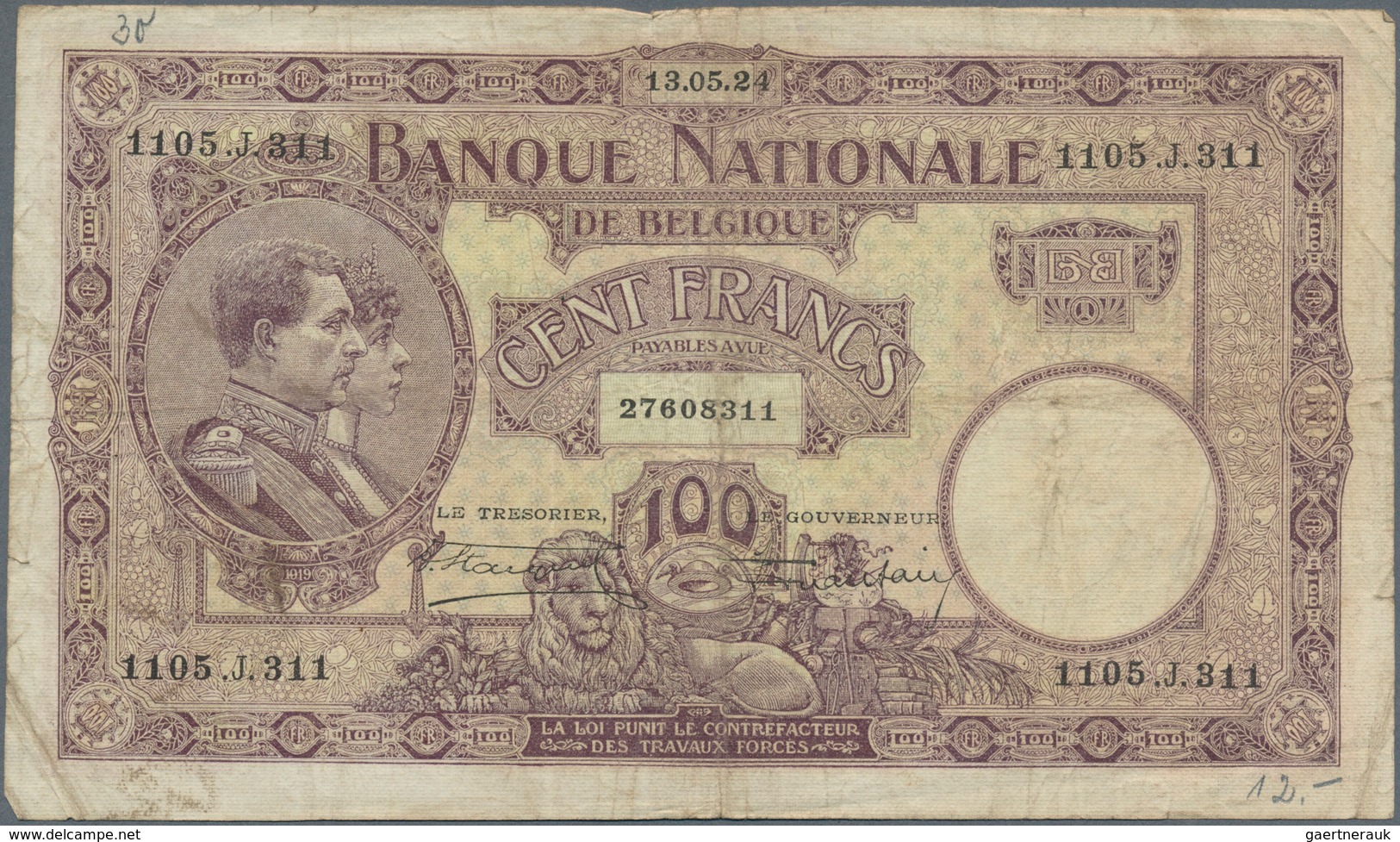 01124 Belgium / Belgien: Set With 4 Banknotes 100 Francs 1924 And 1927, P.95 In Almost Well Worn Condition - [ 1] …-1830 : Prima Dell'Indipendenza