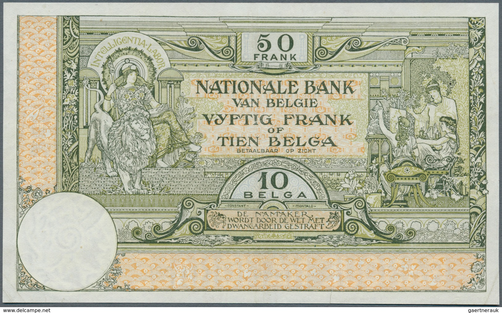 01125 Belgium / Belgien: 50 Francs - 10 Belgas 1927 P. 99, Rare Note, Light Center Fold, Light Corner Fold - [ 1] …-1830 : Voor Onafhankelijkheid
