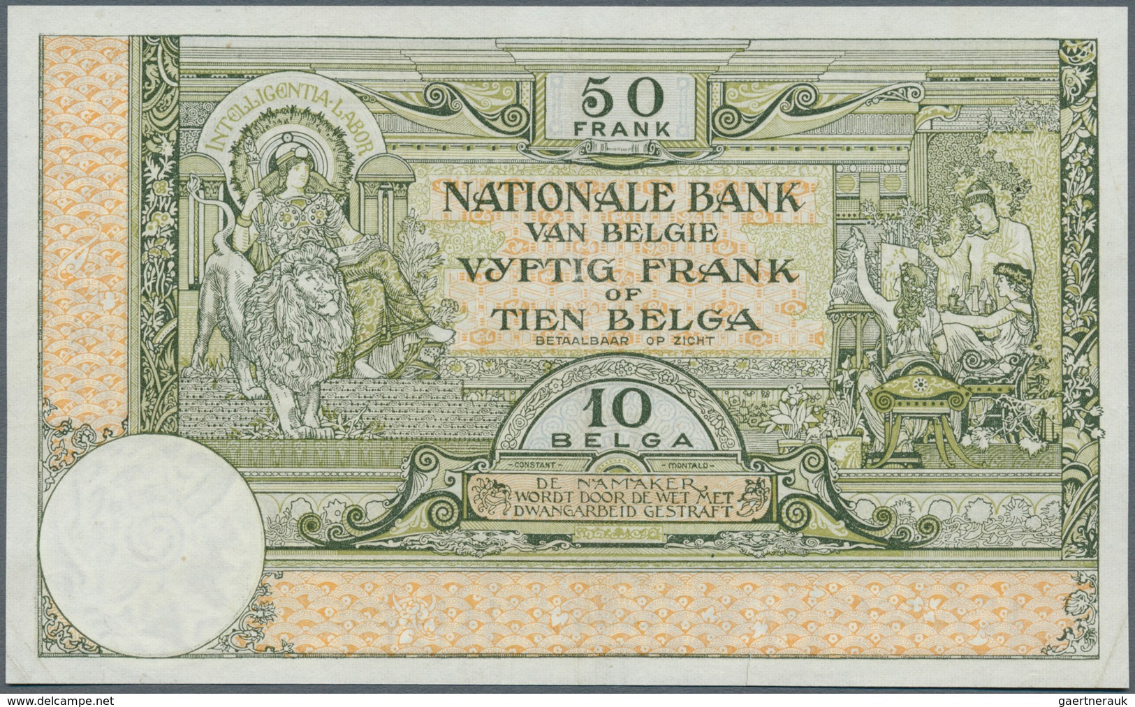 01125 Belgium / Belgien: 50 Francs - 10 Belgas 1927 P. 99, Rare Note, Light Center Fold, Light Corner Fold - [ 1] …-1830 : Before Independence