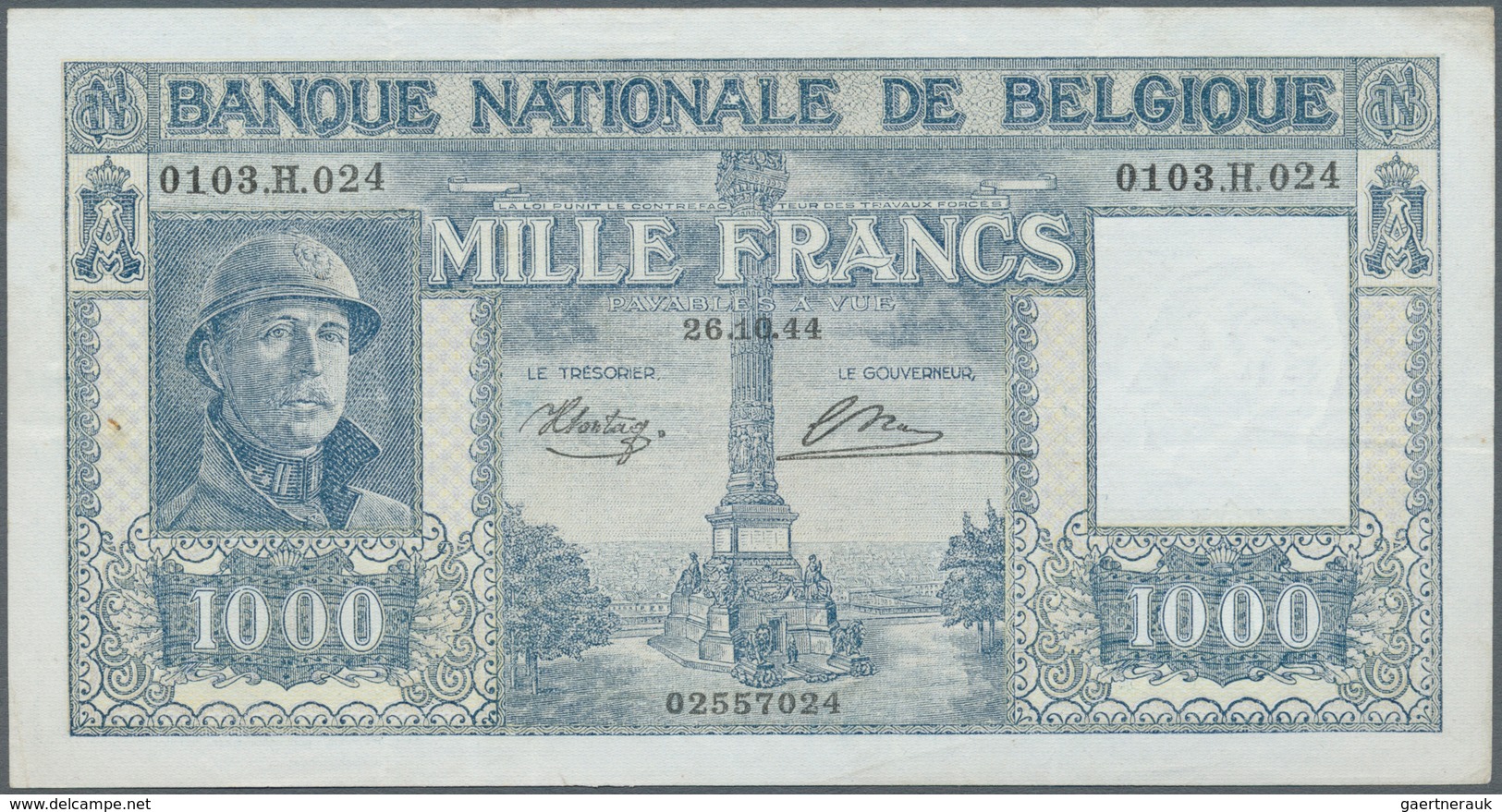 01132 Belgium / Belgien: 1000 Francs 1951 P. 131a, Vertically Folded And One Horizontal Fold, One Tiny Sta - [ 1] …-1830 : Before Independence