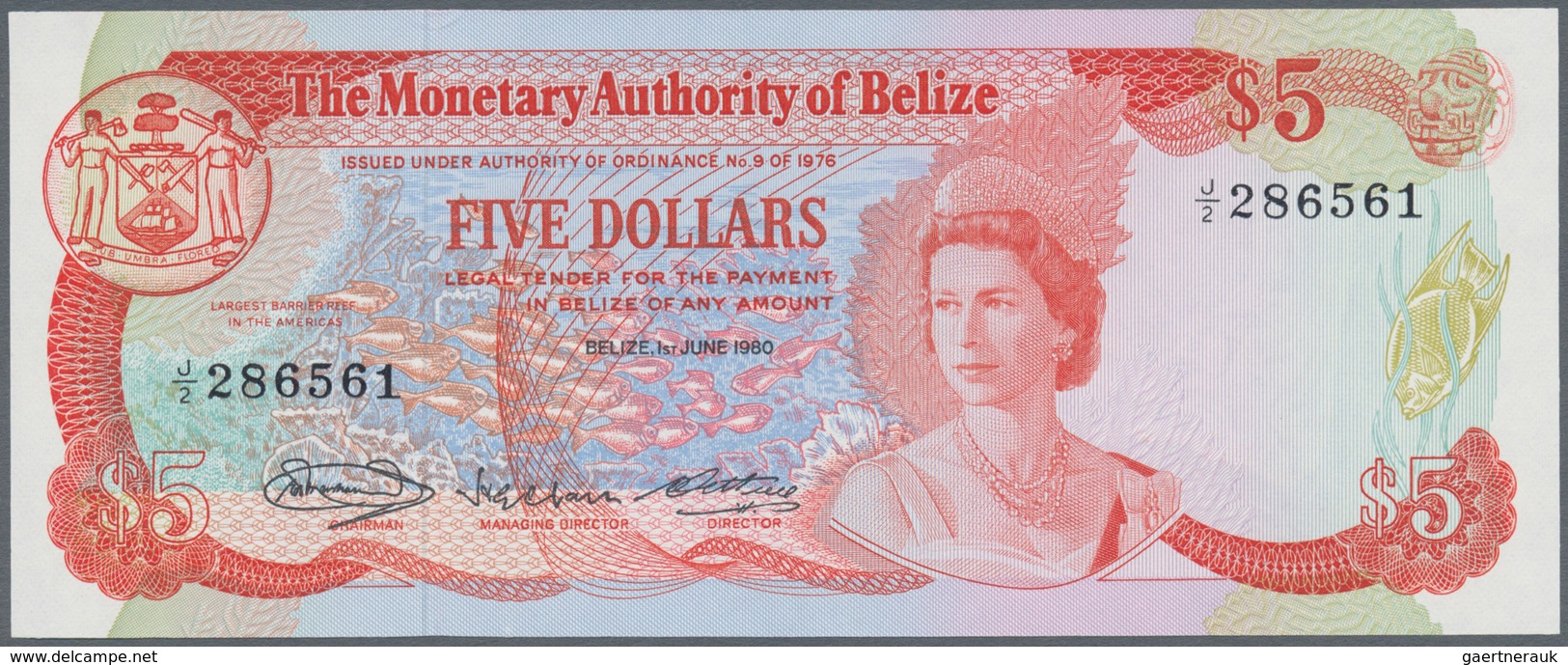 01138 Belize: Set Of 2 Banknotes Containing 5 Dollars 1980 P. 39 (UNC), 1 Dollar 1976 P. 33c (UNC), Nice S - Belize