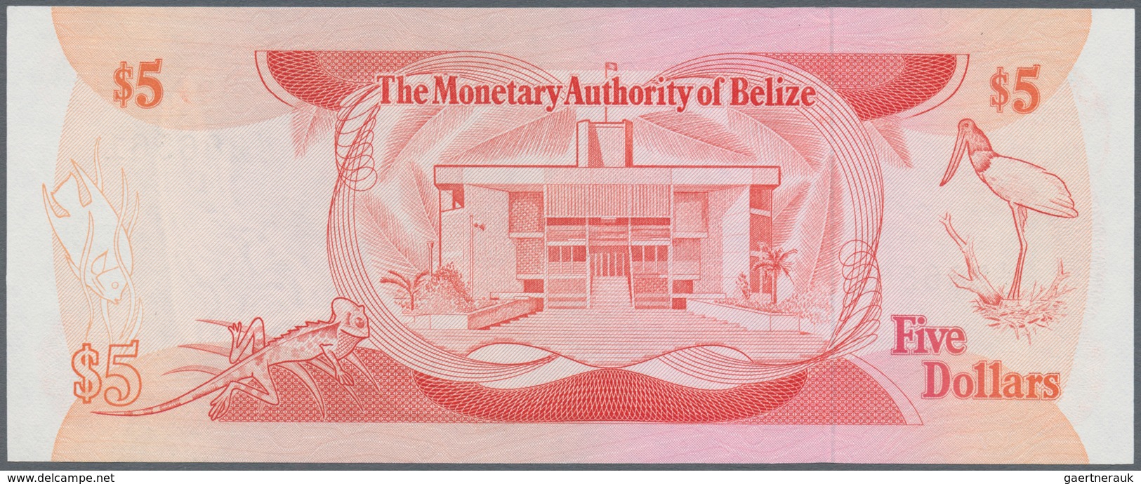 01138 Belize: Set Of 2 Banknotes Containing 5 Dollars 1980 P. 39 (UNC), 1 Dollar 1976 P. 33c (UNC), Nice S - Belice