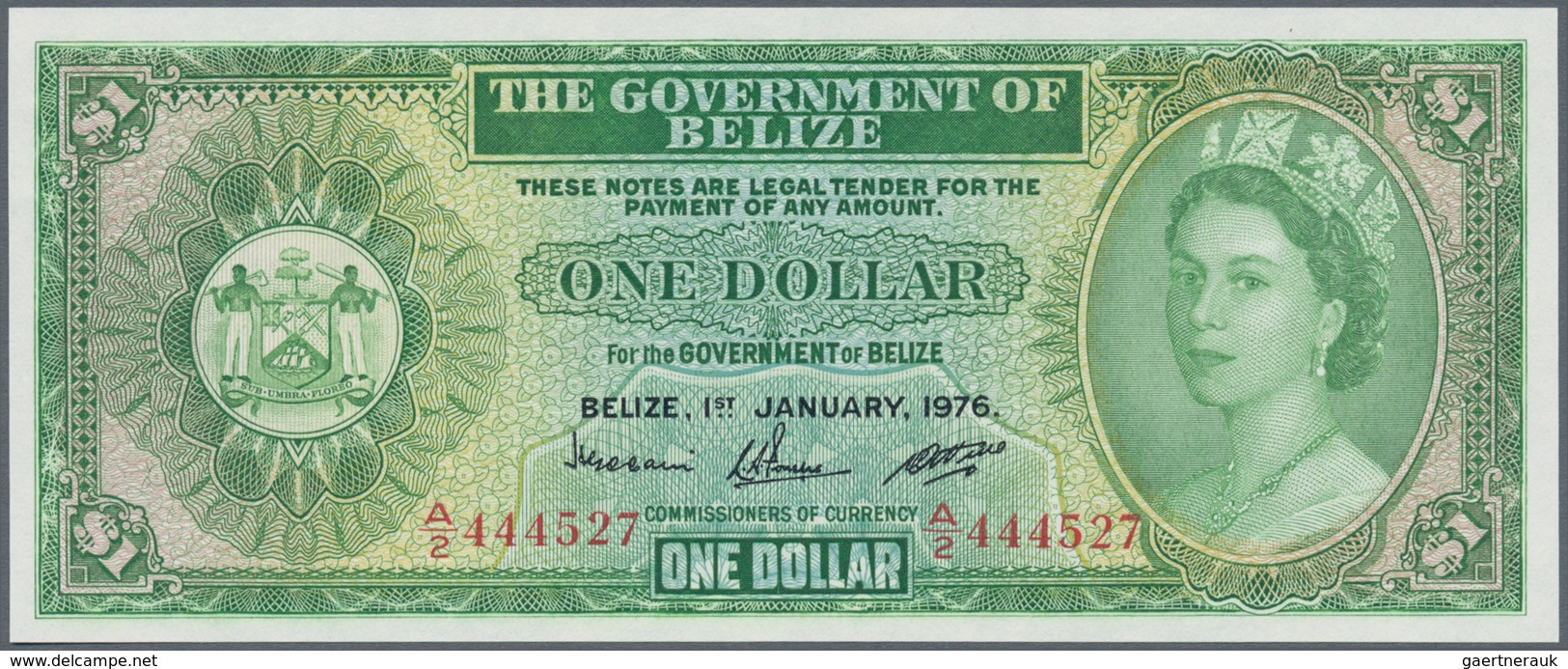 01138 Belize: Set Of 2 Banknotes Containing 5 Dollars 1980 P. 39 (UNC), 1 Dollar 1976 P. 33c (UNC), Nice S - Belize