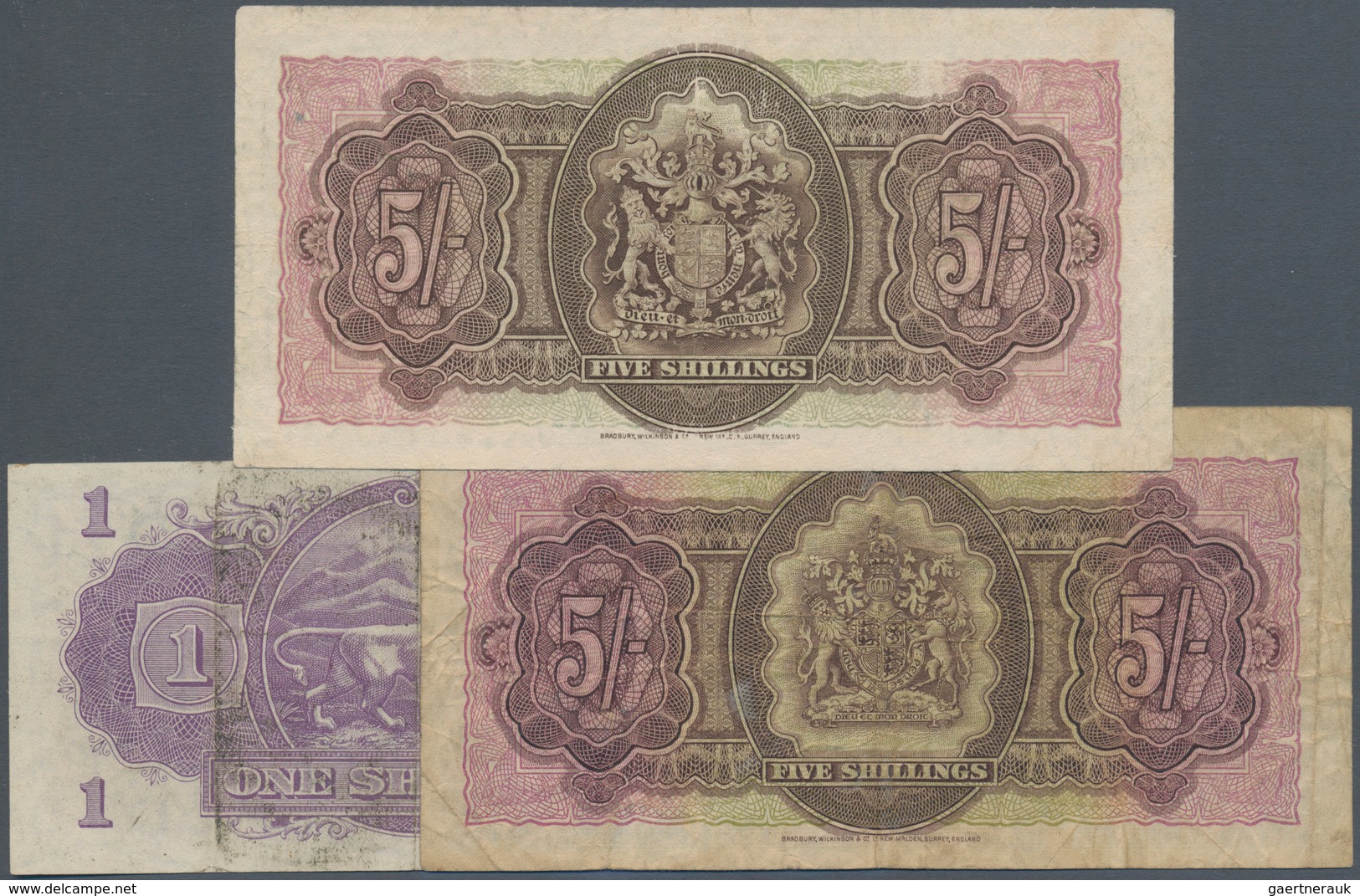 01142 Bermuda: Set With 3 Banknotes Bermuda 5 Shillings 1937, 5 Shillings 1952 And East Africa1 Shilling 1 - Bermuda