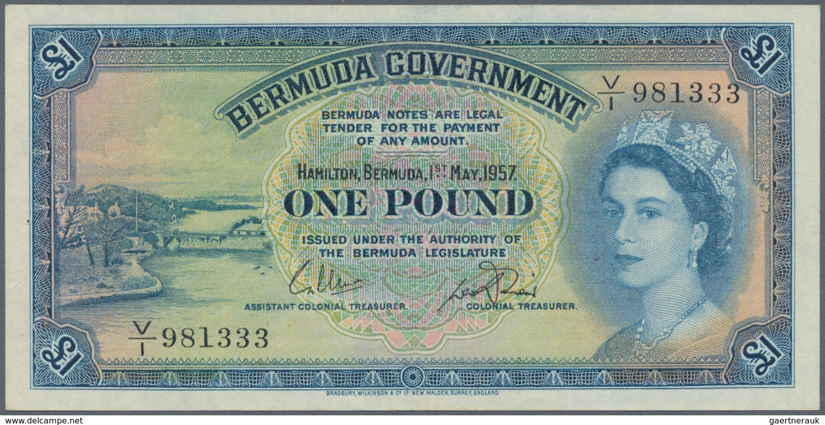 01143 Bermuda: 10 Shillings 1957 P.19 In F And 1 Pound 1957 P.20 In VF (2 Pcs.) - Bermude