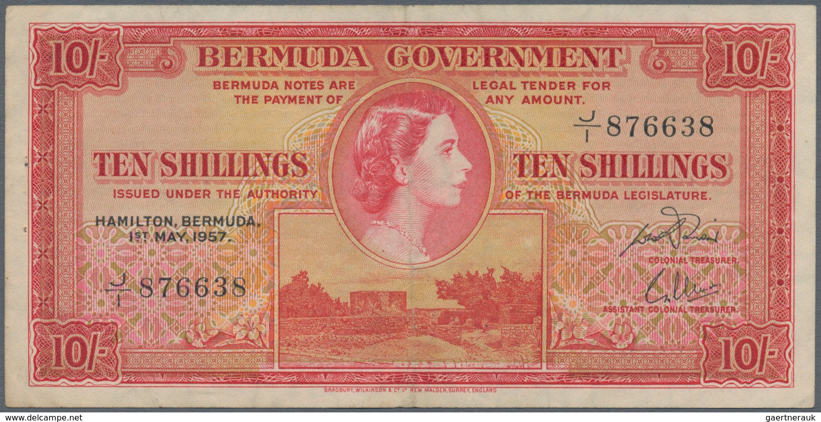 01143 Bermuda: 10 Shillings 1957 P.19 In F And 1 Pound 1957 P.20 In VF (2 Pcs.) - Bermuda