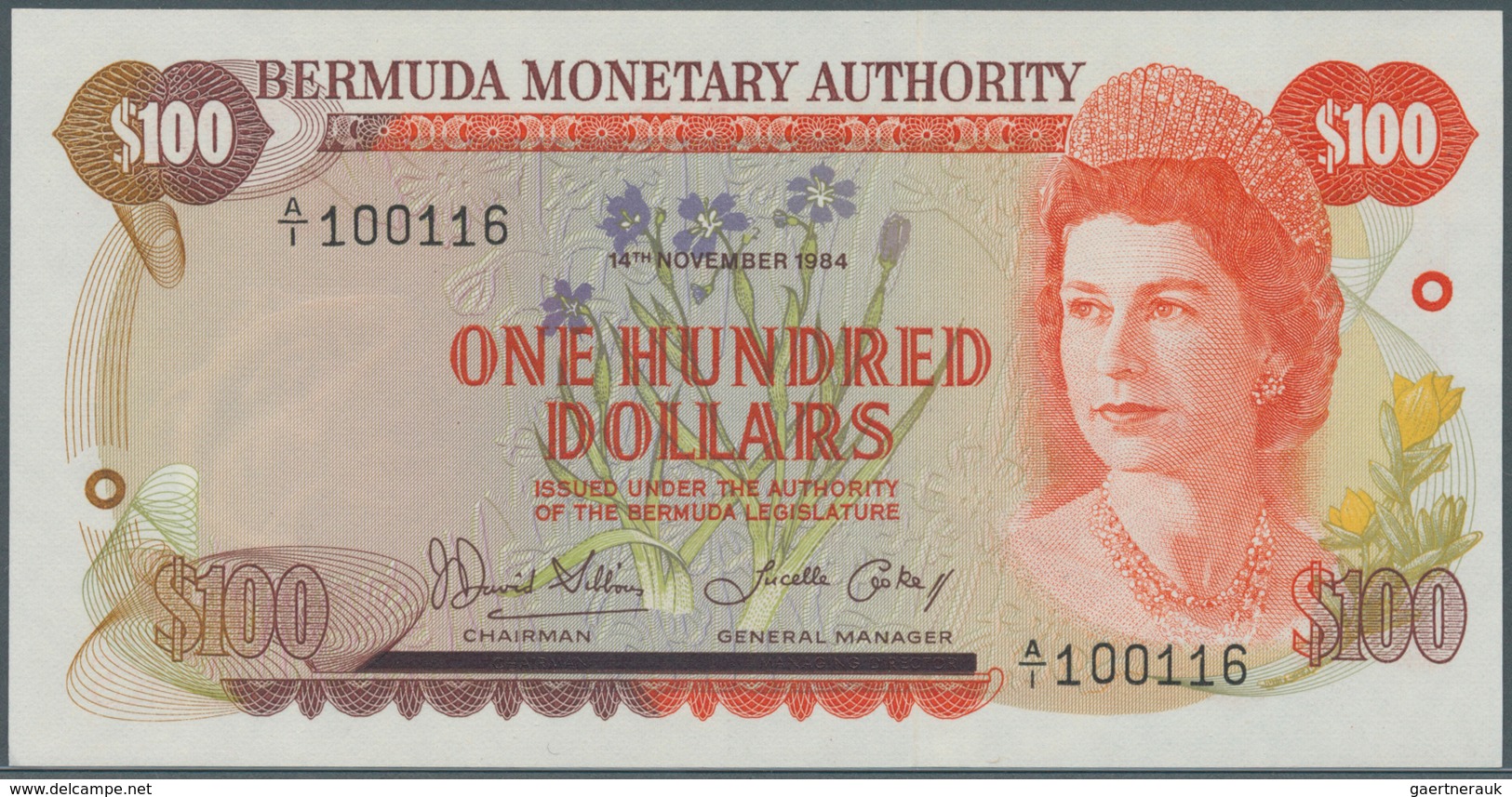 01144 Bermuda: 100 Dollars November 14th 1984, P.33b In Perfect UNC Condition - Bermude