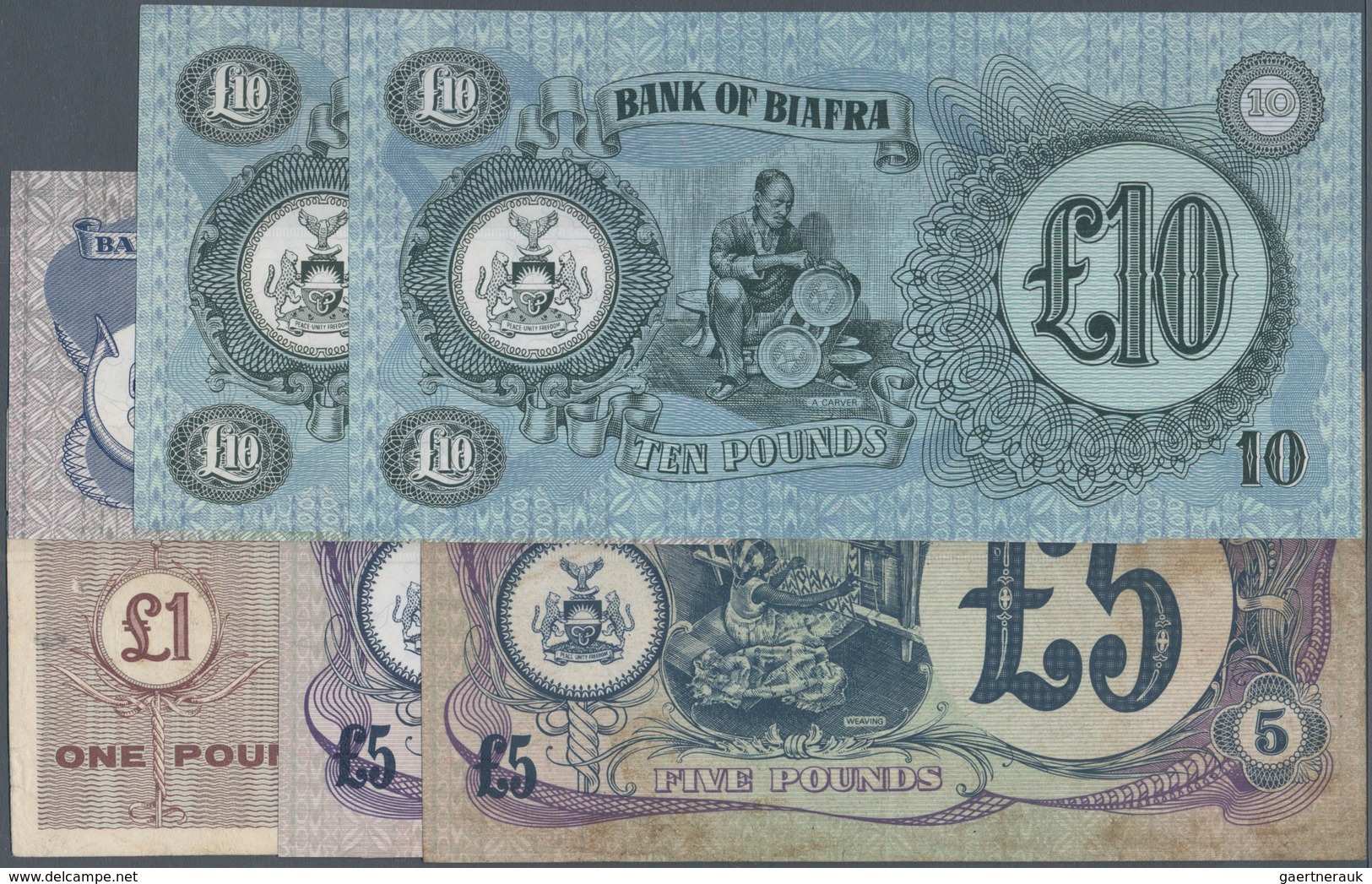 01145 Biafra: Set Of 8 Banknotes Containing 5 Shillings ND(1967) P. 1 (aUNC), 1 Pound ND(1967) P. 2 (F), 2 - Sin Clasificación