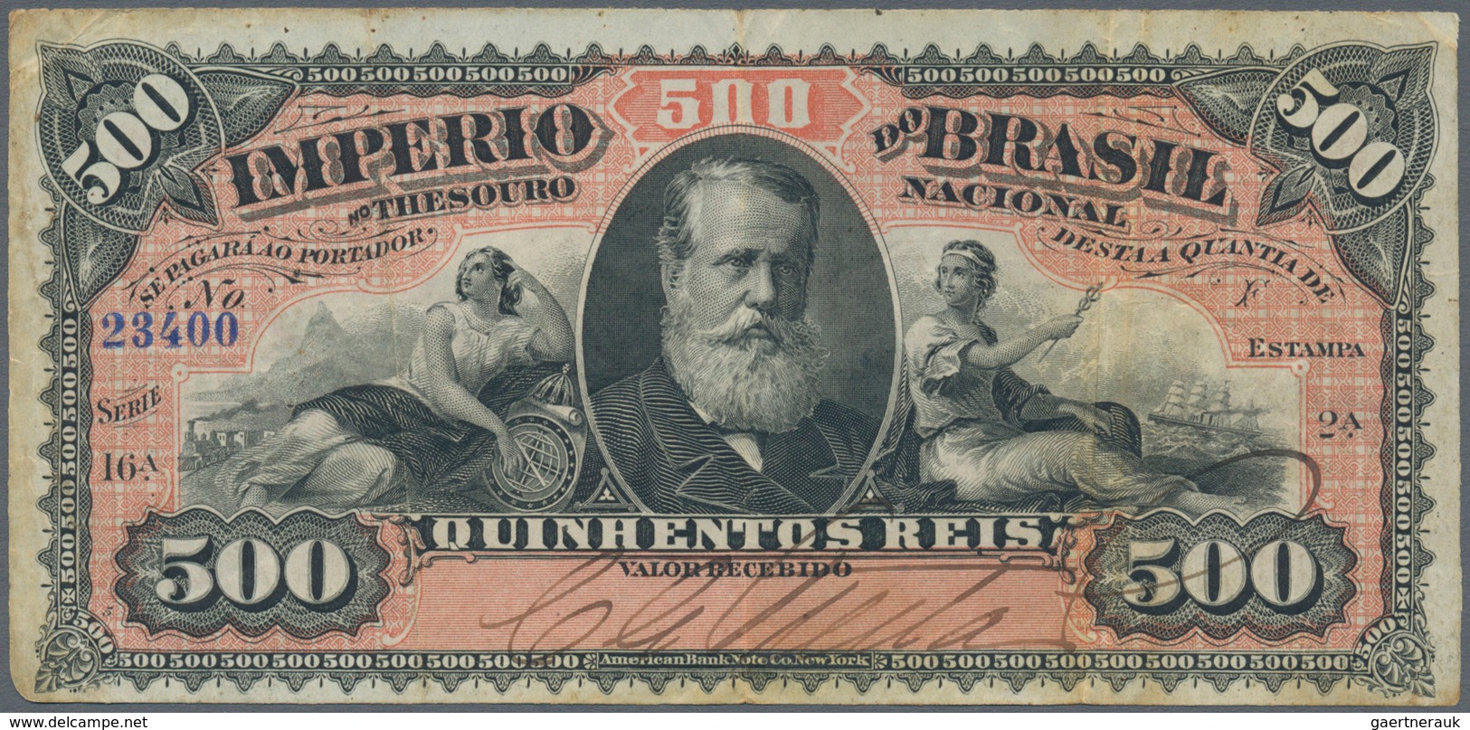 01151 Brazil / Brasilien: 500 Reis ND(1880) P. A243 In Used Condition With Several Vertical Folds And Crea - Brasile