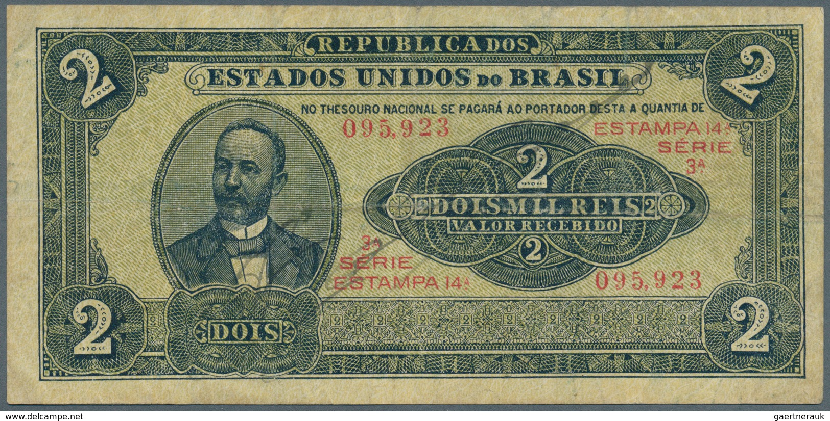 01153 Brazil / Brasilien: 2 Mil Reis ND P. 16, Light Horizontal Fold, Light Handling In Paper Which Is Sti - Brasil