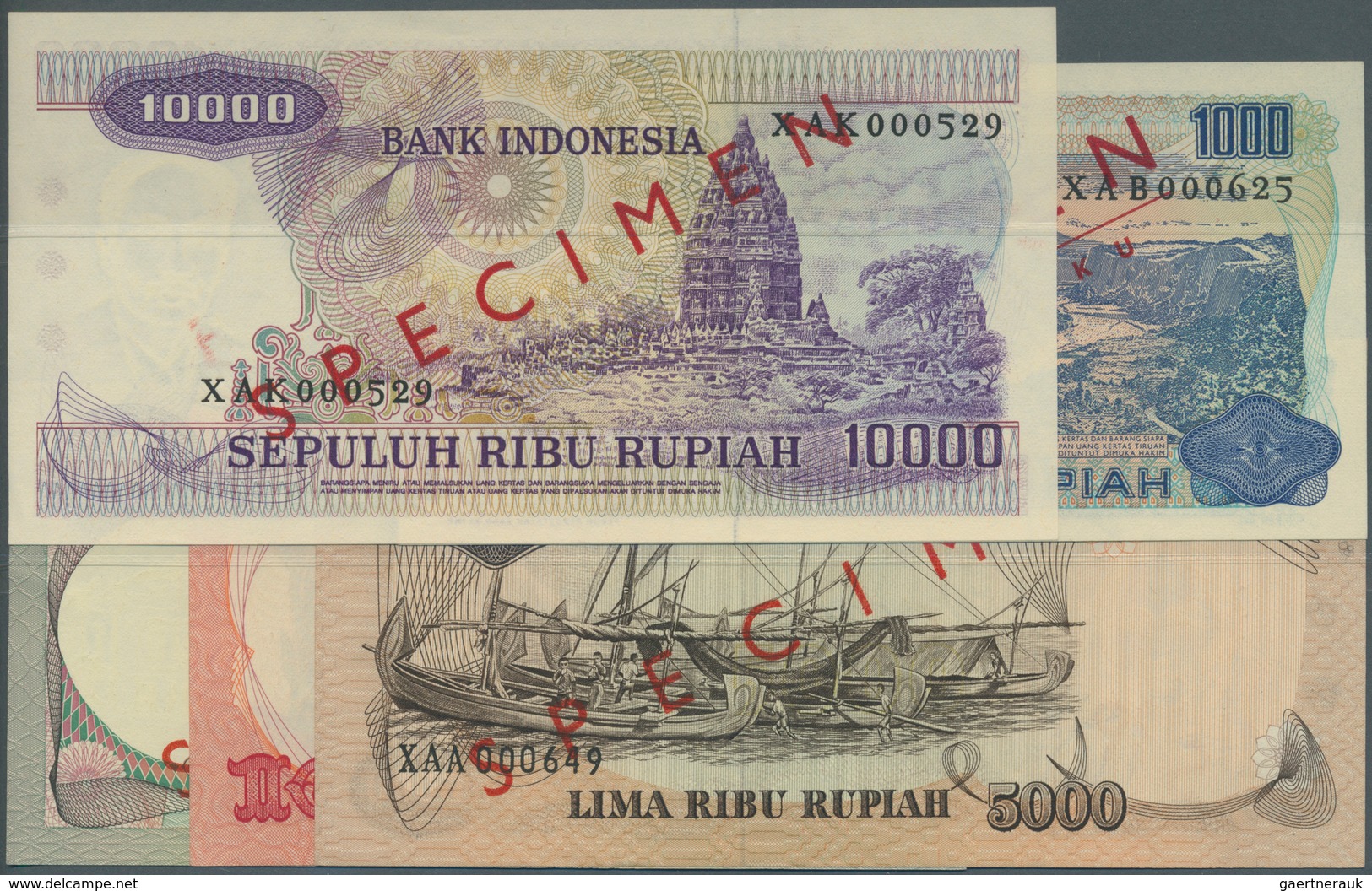 01154 Brazil / Brasilien: Set With 5 Specimens 5000 Rupiah 1975, 100 Rupiah 1977, 500 Rupiah 1977, 10.000 - Brasil