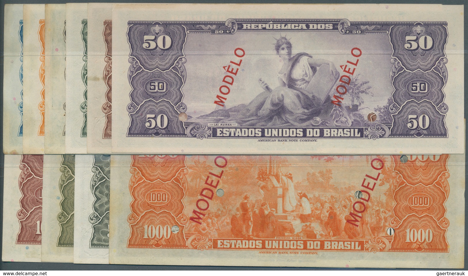 01155 Brazil / Brasilien: Set With 10 Specimens 1 Cruzeiro To 1000 Cruzeiros 1950's, P.150s-154s, 156s, 15 - Brasil