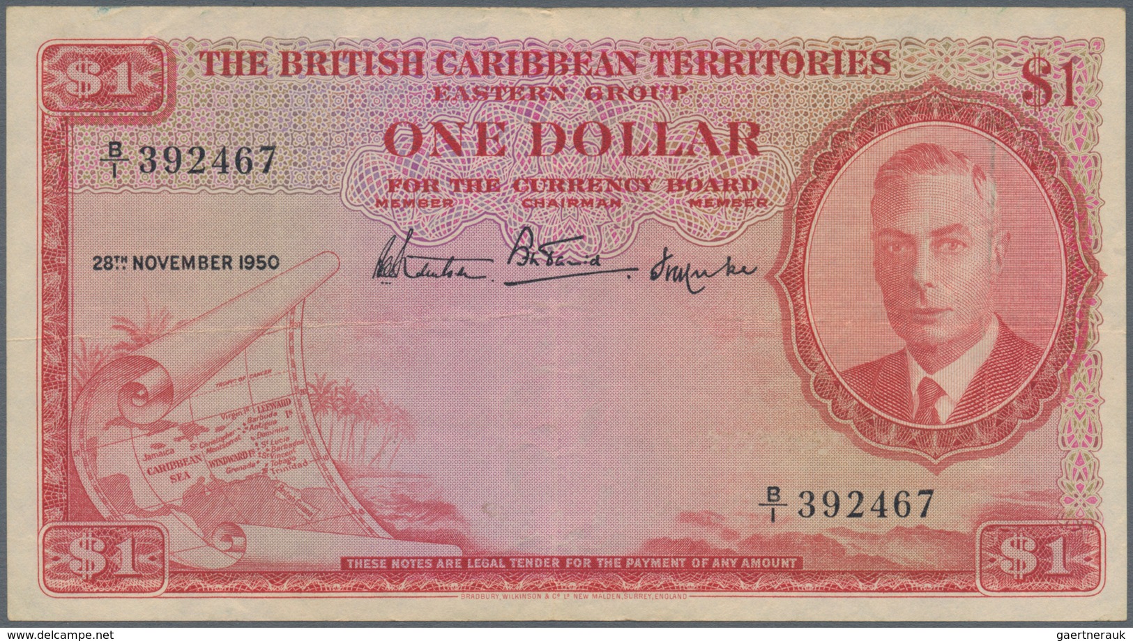 01157 British Caribbean Territories: 1 Dollar 1950, P.1, Lightly Toned Paper With A Few Folds And Traces O - Otros – América