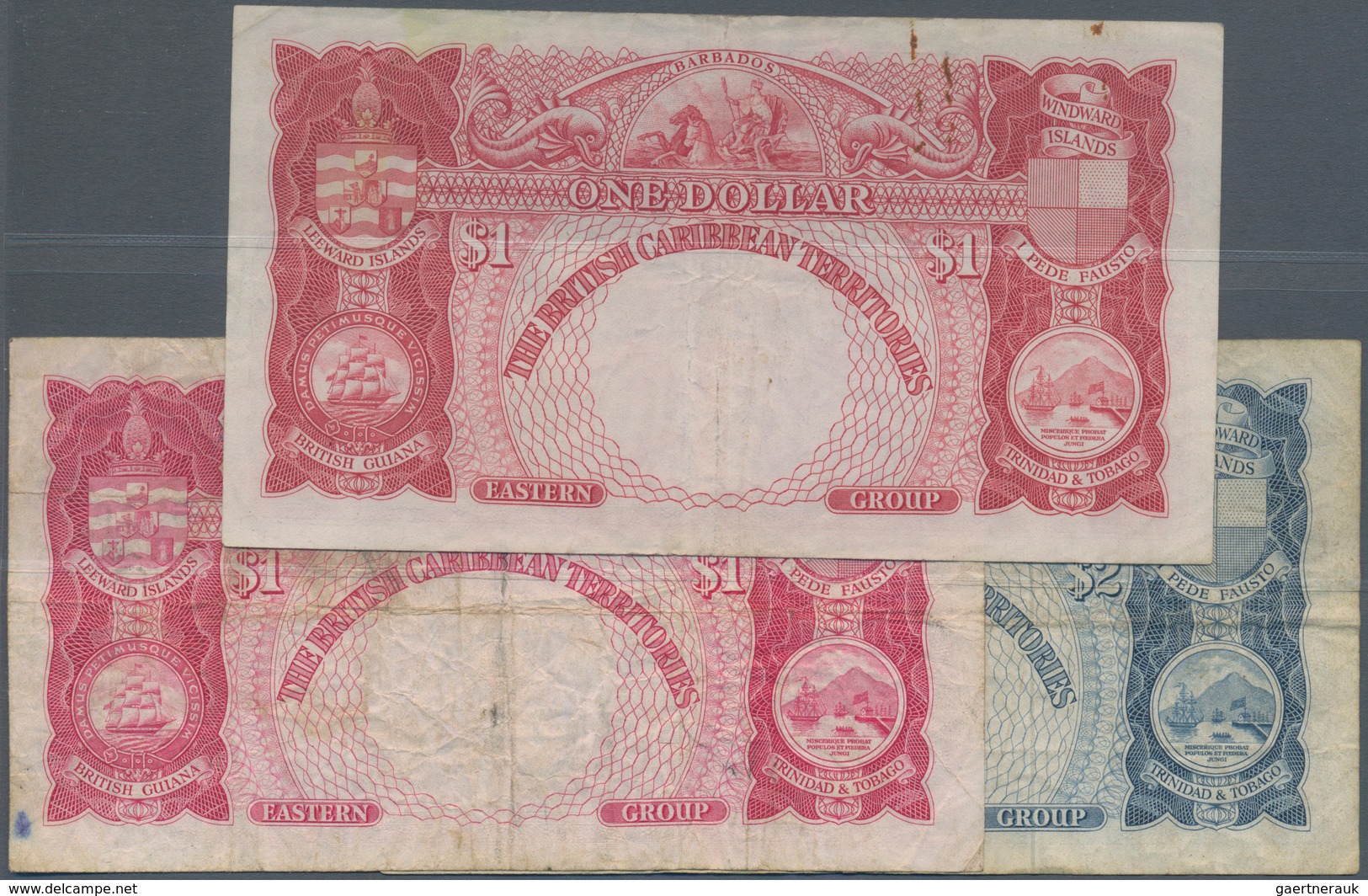 01158 British Caribbean Territories: Set Of 3 Banknotes Containing 1 Dollar 1951 P. 1 (F+), 1 Dollar 1956 - Altri – America