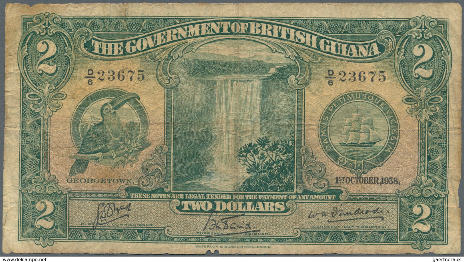 01159 British Guiana / Britisch Guayana: 2 Dollars 1938 P. 13b, Seldom Seen Note In Used Condition, With S - Guyana