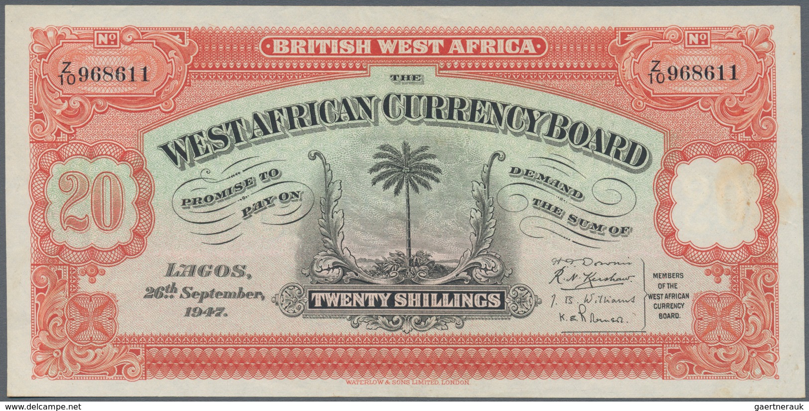 01164 British West Africa: 20 Shillings 1947 P. 8b, Center Fold, Crisp Original Paper, No Holes Or Tears, - Other - Africa