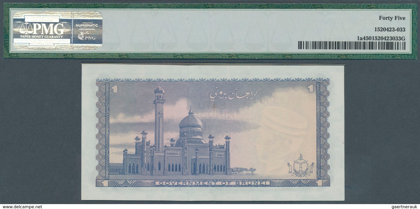 01167 Brunei: 1 Ringgit 1967 P. 1a, Condition: PMG Graded 45 Choice XF. - Brunei