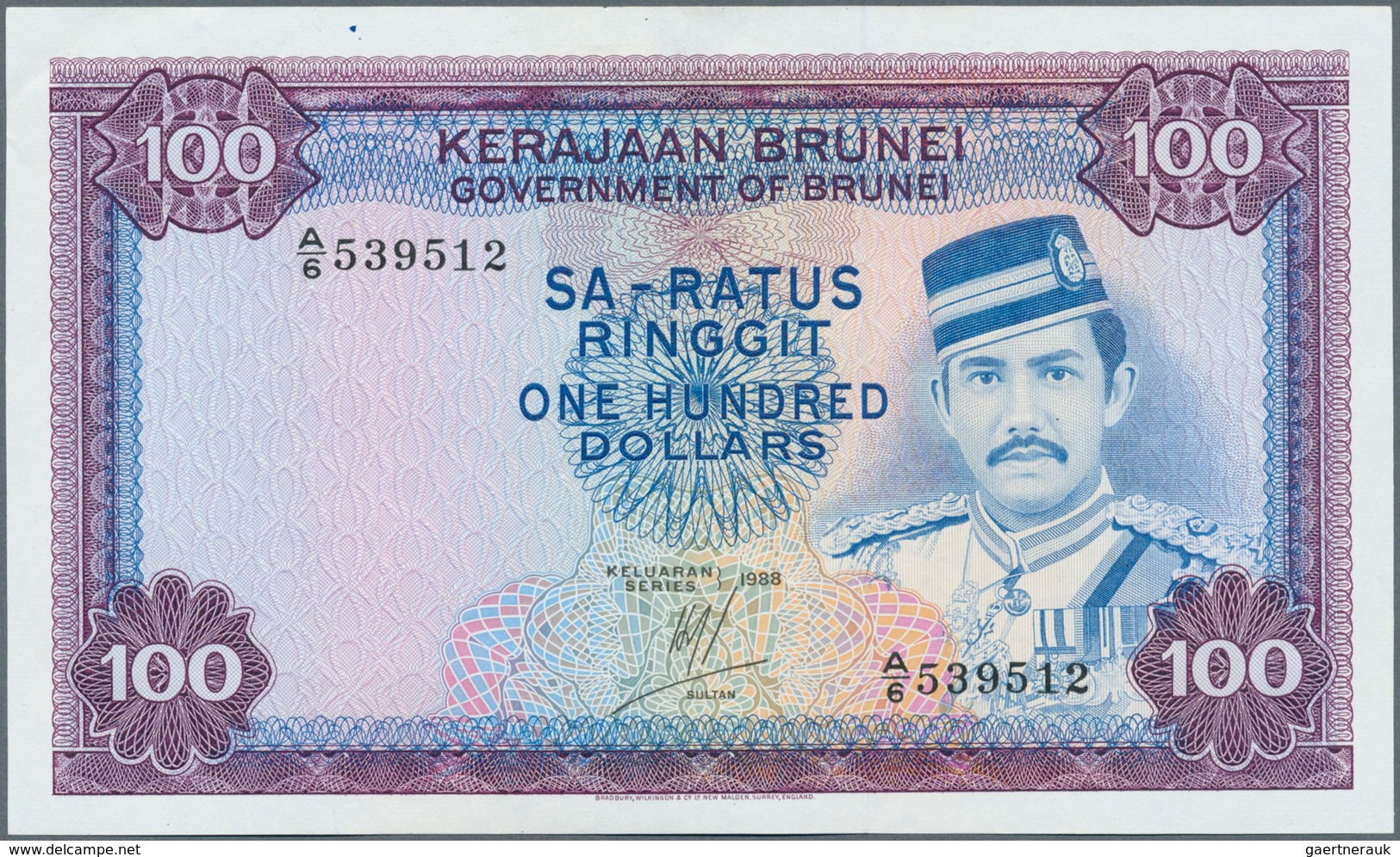 01181 Brunei: Rare Pair Of 2 CONSECUTIVE Notes 100 Ringgit 1988 P. 10, Both In Condition: XF+ To AUNC. (2 - Brunei