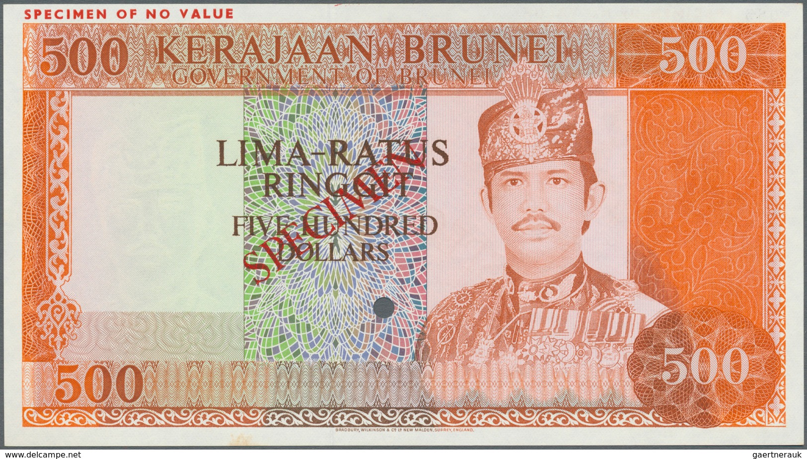 01184 Brunei: 500 Ringgit ND Specimen P. 11s In Condition: UNC. - Brunei