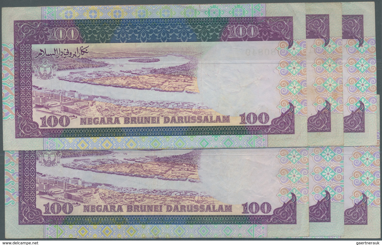 01190 Brunei: Set Of 6 Pcs 100 Ringgit 1990 P. 17, All In Similar Condition, Used With Folds And Creases B - Brunei