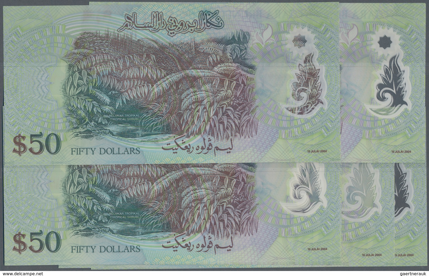 01197 Brunei: Set With 10 Pcs. 50 Ringgit 2004, P.28, Some With Running Numbers In UNC (10 Pcs.) - Brunei