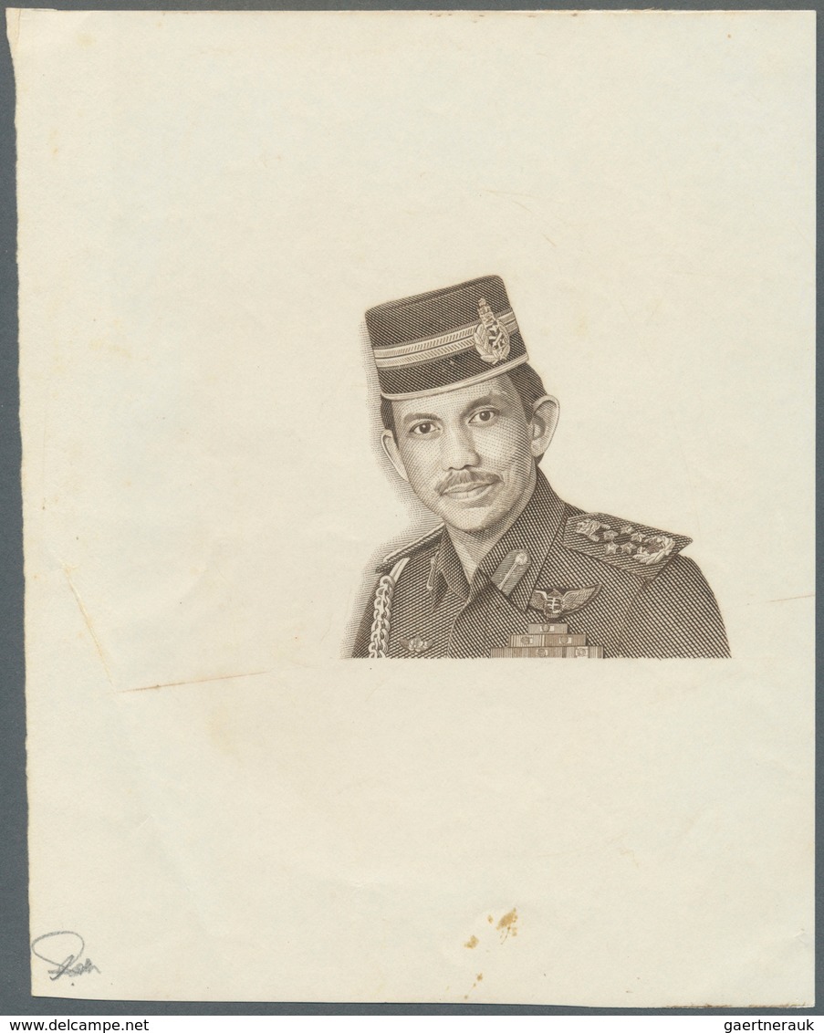 01199 Brunei: Proof Print In Black Color On White Paper Of The Sultan Which Was Used On Nearly Every Bankn - Brunei